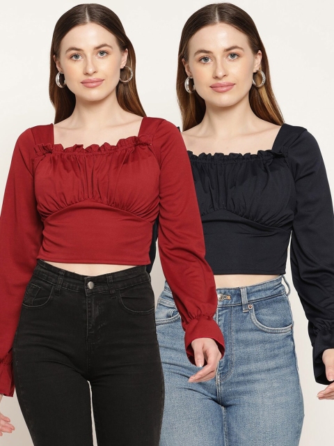 

Miaz Lifestyle Maroon & Navy Blue Crop Top