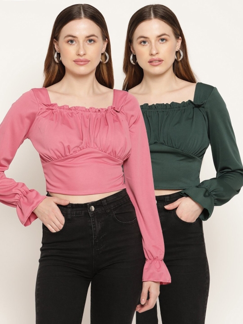 

Miaz Lifestyle Women Pink & Green Crop Top