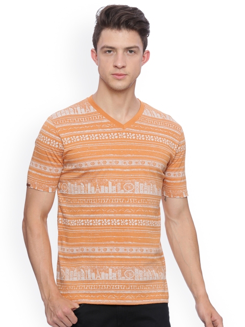 

Crocodile Men Orange Printed Slim Fit V-Neck T-shirt