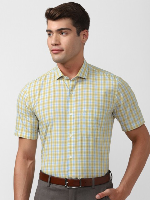 

Peter England Men Yellow Tartan Checks Checked Formal Shirt