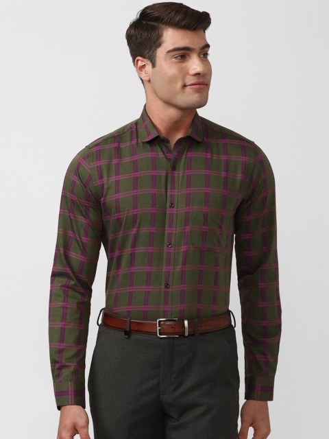 

Peter England Men Olive Green Checked Formal Shirt