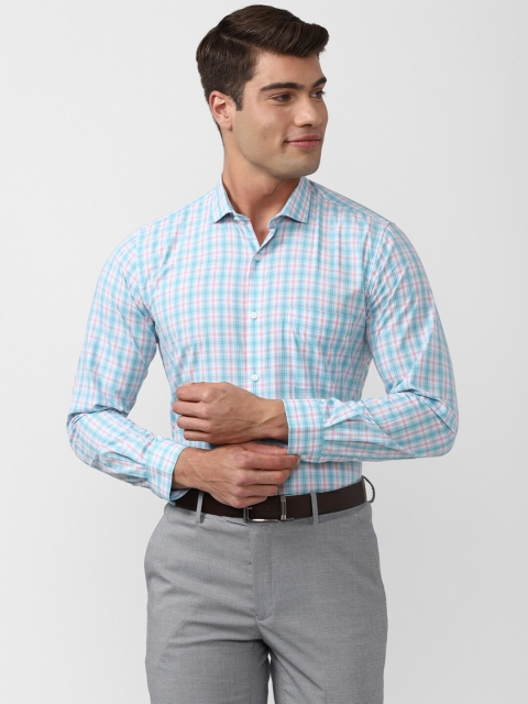 

Peter England Men Blue Grid Tattersall Checks Checked Formal Shirt