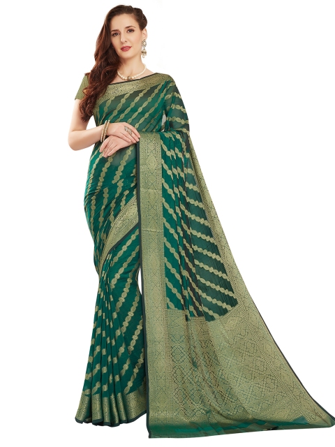 

Rani Saahiba Green & Gold-Toned Ethnic Motifs Zari Pure Georgette Saree