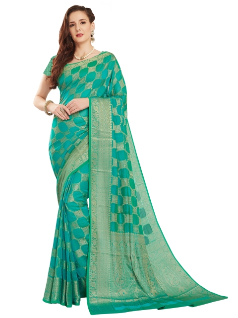 

Rani Saahiba Sea Green & Gold-Toned Woven Design Zari Pure Georgette Saree