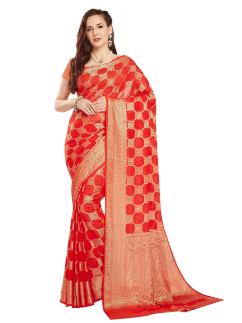 

Rani Saahiba Red & Gold-Toned Ethnic Motifs Zari Pure Georgette Saree