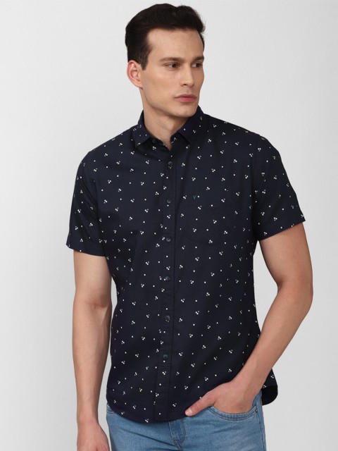 

VAN HEUSEN DENIM LABS Men Navy Blue Slim Fit Printed Casual Shirt