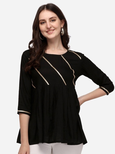 

Prettify Black & Gold-Toned Embellished Liva Top