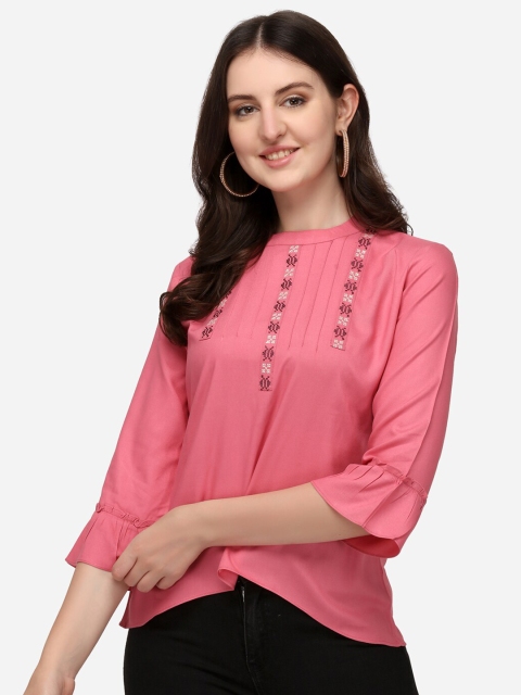 

Prettify Pink Embroidered Liva Top