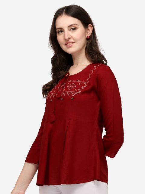 

Prettify Red & rosewood Tie-Up Neck Liva Top