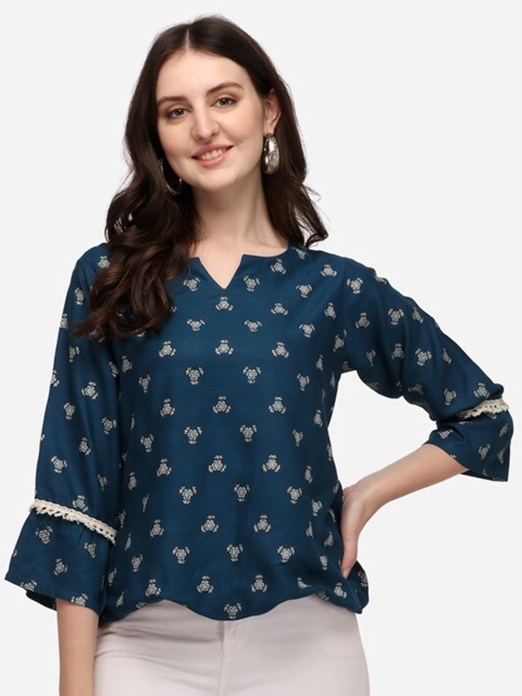 

Prettify Blue & prussian blue Print Liva Top