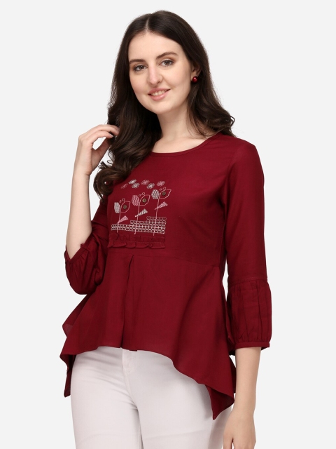 

Prettify Maroon Print Liva High-Low Top