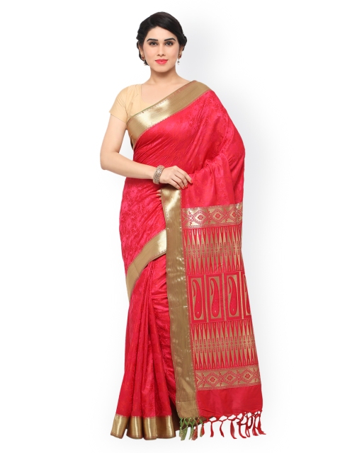 

Varkala Silk Sarees Pink & Red Art Silk Woven-Design Kanjeevaram Saree