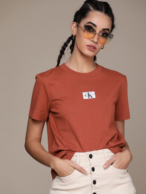 

Calvin Klein Jeans Women Rust Red Pure Cotton Applique T-shirt