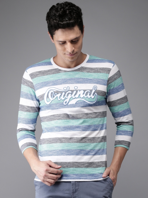 

Moda Rapido Men Green & White Striped Round Neck T-shirt