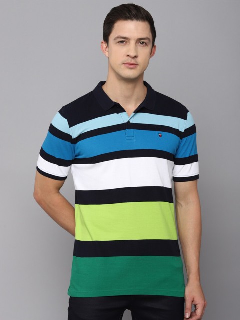 

Louis Philippe Sport Men Black green Blue Striped Polo Collar Slim Fit Cotton T-shirt, Multi