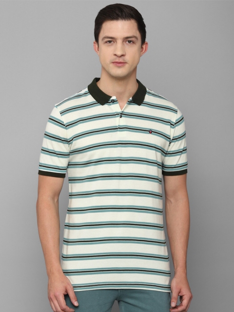 

Louis Philippe Sport Men Cream-Coloured Striped Polo Collar Slim Fit T-shirt