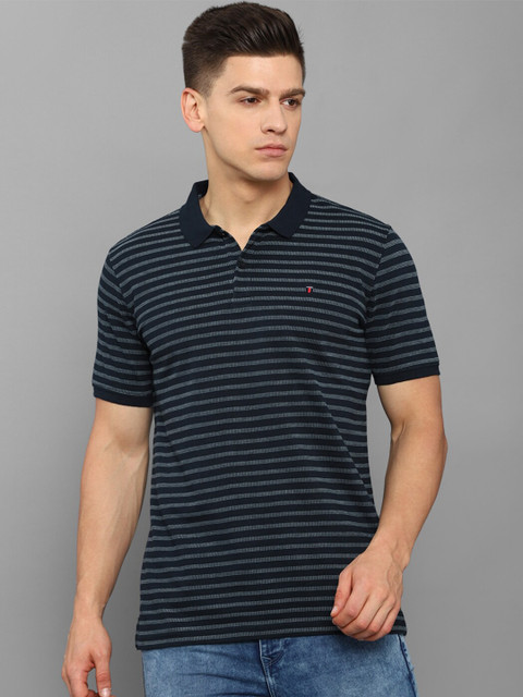 

Louis Philippe Sport Men Navy Blue Striped Polo Collar T-shirt