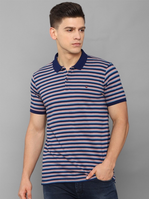 

Louis Philippe Sport Men Blue & Peach-Coloured Striped Polo Collar Slim Fit T-shirt