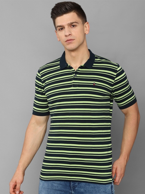 

Louis Philippe Sport Men Green & Navy Blue Striped Polo Collar Slim Fit T-shirt