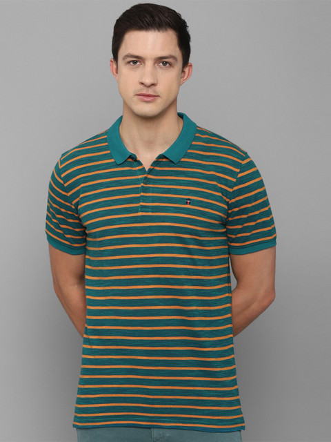 

Louis Philippe Sport Men Green & Orange Striped Polo Collar Slim Fit T-shirt