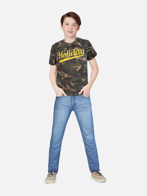 

Gini and Jony Boys Olive Green Printed T-shirt