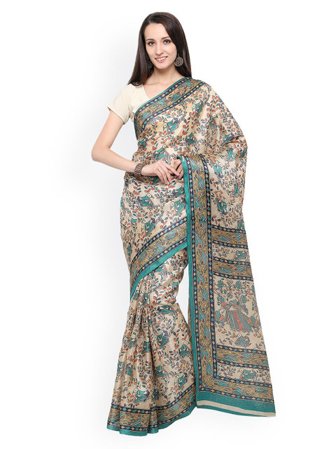 

Saree mall Beige & Sea Green Art Silk Printed Saree