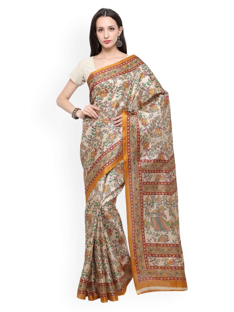 

Saree mall Beige & Mustard Yellow Art Silk Printed Saree