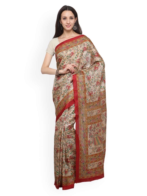 

Saree mall Beige & Red Art Silk Printed Khadi Saree