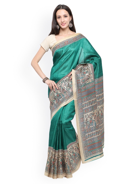 

Saree mall Teal Green Art Silk Printed Khadi Saree
