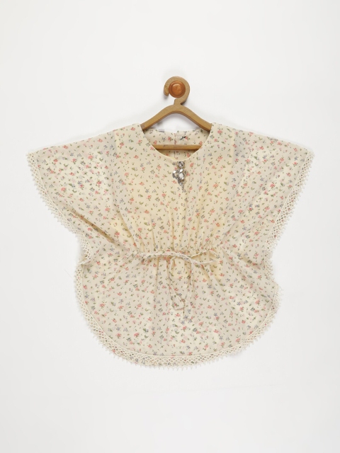 

V2 Value & Variety Cream-Coloured Floral Print Kaftan Top