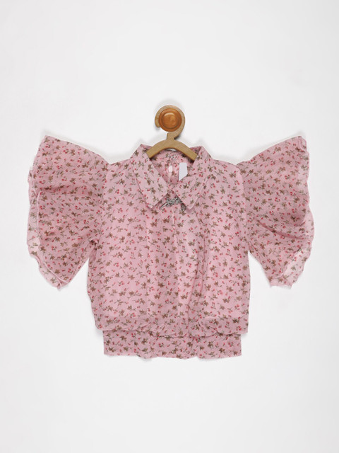 

V2 Value & Variety Pink Floral Print Chiffon Blouson Top