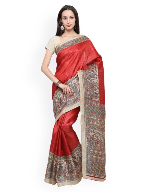 

Saree mall Red Art Silk Printed Khadi Saree
