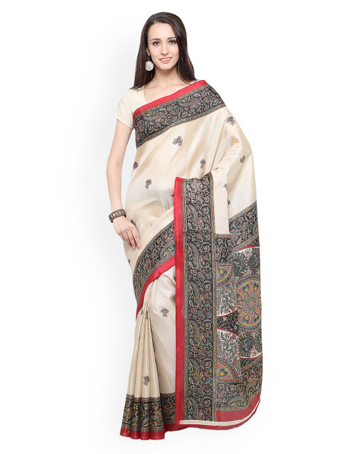 

Saree mall Beige Art Silk Printed Khadi Saree