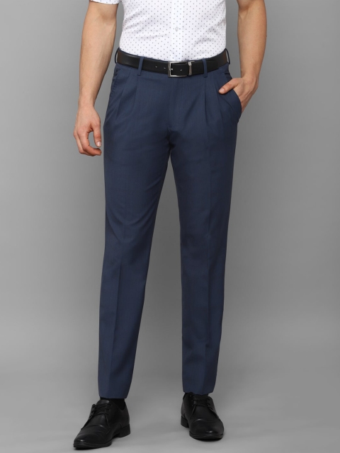 

Louis Philippe Men Navy Blue Textured Pleated Trousers