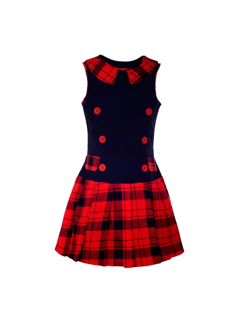 

naughty ninos Girls Navy Blue & Red Checked Drop-Waist Dress