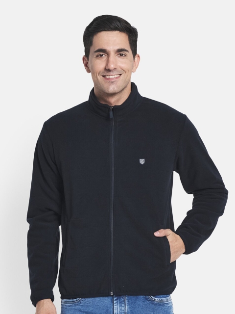 

Octave Men Navy Blue Brand Logo Fleece Tailored Jacket