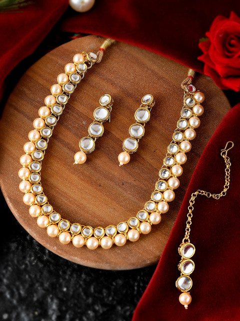 

Shoshaa White Gold-Plated Kundan & Pearl Jewellery Set