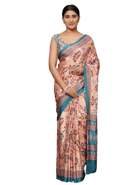 

MISHRI COLLECTION Beige & Blue Printed Pure Silk Bandhani Saree