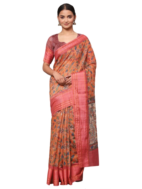 

MISHRI COLLECTION Pink & Green Floral Bandhani Saree