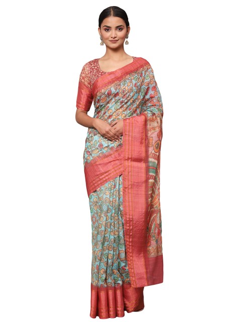 

MISHRI COLLECTION Green & Red Floral Printed Bandhani Saree