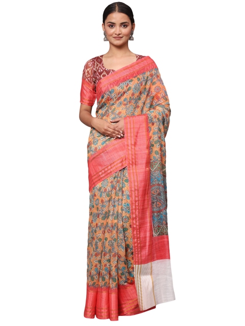 

MISHRI COLLECTION Red & Orange Floral Bandhani Saree