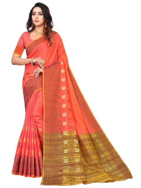 

BAPS Women Pink & Gold-Toned Woven Design Zari Banarasi Saree