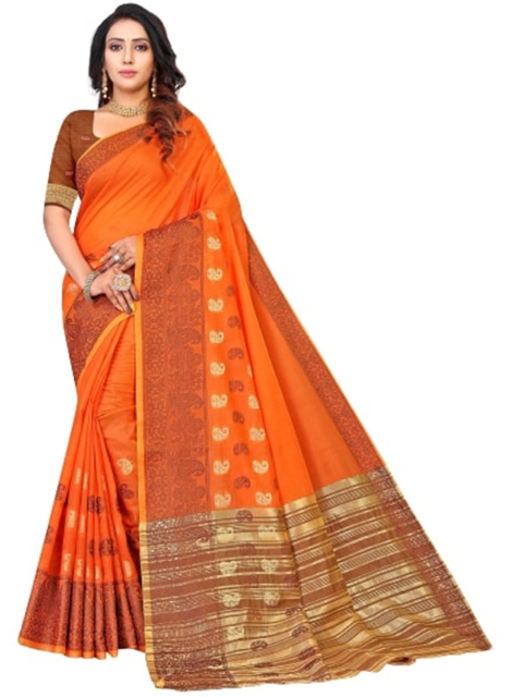 

BAPS Orange & Brown Woven Design Zari Banarasi Saree