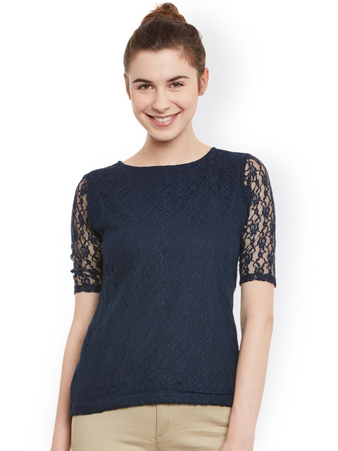 

Miss Chase Women Navy Blue Self-Design Lace Top