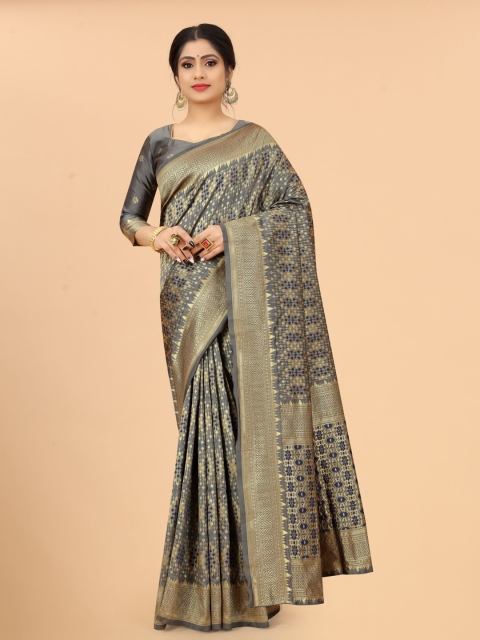 

WELL WORN Grey Ethnic Motifs Zari Silk Cotton Banarasi Saree