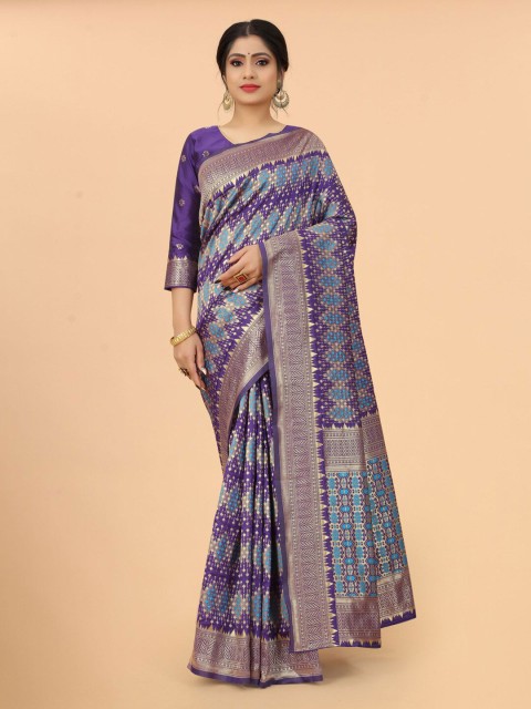 

WELL WORN Purple & Blue Zari Silk Cotton Banarasi Saree