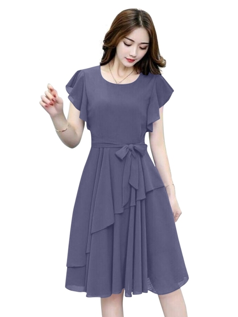 

APNISHA Women Grey Georgette Fit & Flare Dress