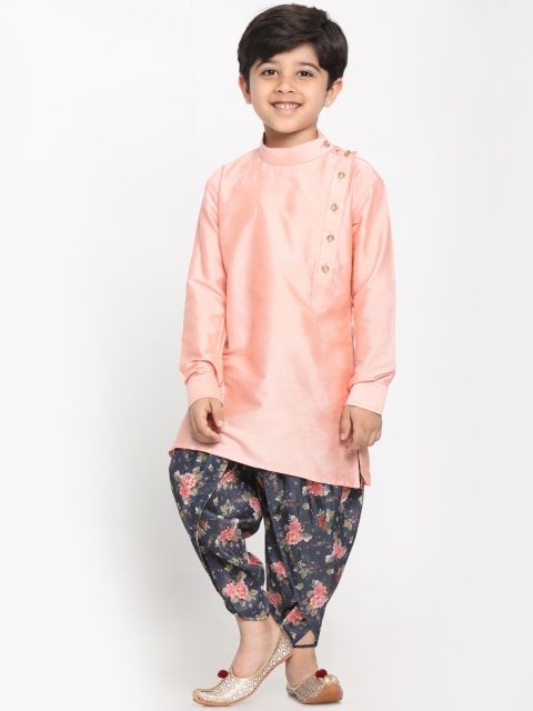 

VASTRAMAY Boys Pink Floral Kurta with Dhoti Pants