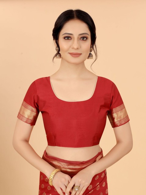 

WELL WORN Red & Gold-Toned Ethnic Motifs Zari Silk Cotton Banarasi Saree