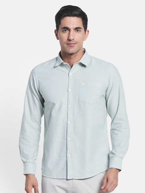 

METTLE Men Green Solid Regular Fit Casual Shirt